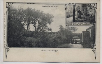AK Gruss aus Brügge (Holstein) Eiderbrücke mit Grabstätte b. Neumünster 1912 RAR