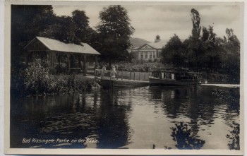 AK Foto Bad Kissingen Partie an der Saale mit Boot 1930