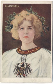 AK Patriotika Frau mit Kranz und Adler Goldverzierungen L.H.Lund 1906 RAR