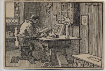 Künstler-AK Luther auf der Wartburg Zeichnung Otto Ubbelohde Feldpost 1918