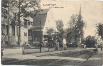 AK Darmstadt Künstlerkolonie Straße mit Kirche 1906