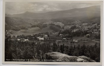 AK Foto Hain im Riesengebirge v. d. Heusteinen m. Schneekoppenblick Przesieka b. Podgórzyn Giersdorf Schlesien Polen 1930