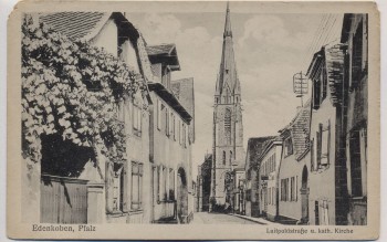 AK Edenkoben Pfalz Luitpoldstraße u. kath. Kirche 1920 RAR
