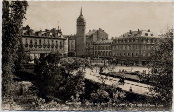 VERKAUFT !!!   AK Foto Darmstadt Blick auf den Ernst Ludwig-Platz mit weißem Turm Feldpost 1940