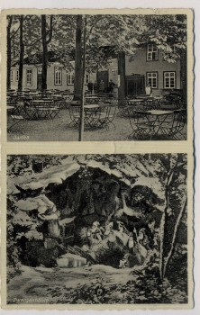 AK Waldwirtschaft und Ausflugsort Thieder-Lindenberg Garten Zwergenhöhle b. Thiede Salzgitter 1936 RAR