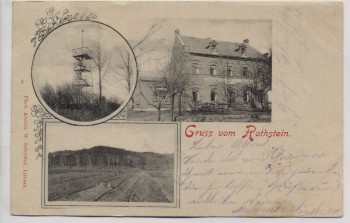 AK Gruss vom Rothstein Turm mit Restaurant b. Sohland am Rotstein 1901