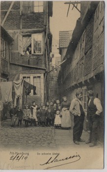 AK Alt Hamburg De scheebe Stebel mit Menschen 1908