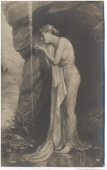 AK Frau im Kleid barfuss am Wasserfall 1910