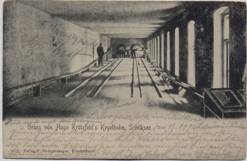 AK Schilksee Kiel Gruss von Hugo Krützfeld's Kegelbahn Feldpost 1914 RAR