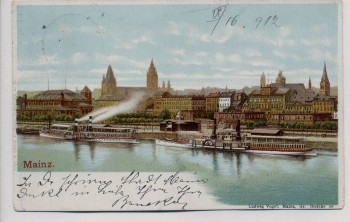 AK Mainz Ortsansicht mit Dampfer 1912