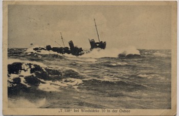 AK Deutsches Kriegsschiff T 158 bei Windstärke 10 in der Ostsee 1925