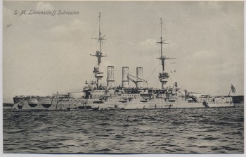 VERKAUFT !!!   AK Deutsches Kriegsschiff SM Linienschiff Schlesien Kaiserliche Marine 1910