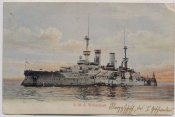 VERKAUFT !!!   AK Deutsches Kriegsschiff SMS Wittelsbach Kaiserliche Marine 1908