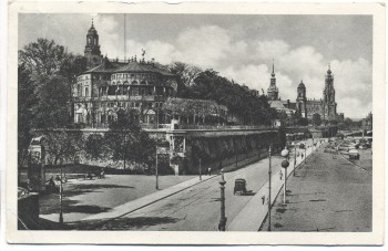 AK Dresden Die Brühlsche Terrasse mit Belvedere Stempel Paulsdorf über Dippoldiswalde 1935