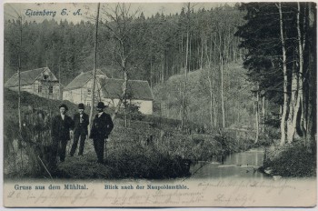 AK Eisenberg in Thüringen Gruss aus dem Mühltal Blick nach der Naupoldsmühle mit Wanderer 1904