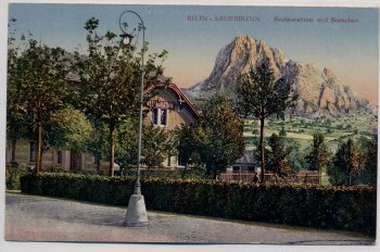 AK Bilin Sauerbrunn Bílina Restauration mit Borschen Böhmen Tschechien 1925