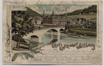 AK Litho Gruss aus Luftkurort Walsburg Ortsansicht mit Brücke b. Eßbach Schleiz Thüringen 1901
