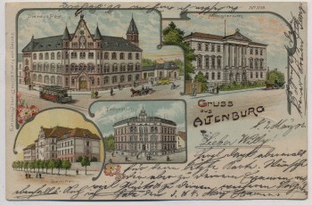 VERKAUFT !!!   Litho Gruss aus Altenburg neue Post Ministerium Seminar Technikum 1902