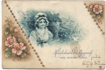 AK Frau Jugendstil Herzlichen Glückwunsch zum neuen Jahre 1905