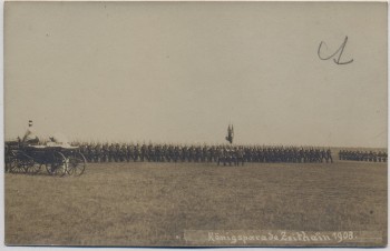 AK Foto Zeithain Königsparade viele Soldaten Pferdekutsche 1908 RAR