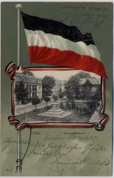 Passepartout AK Zittau Bismarckdenkmal mit Fahne 1902