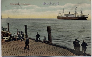 AK Nordseebad Cuxhaven Steg Menschen Schiff 1913
