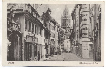AK Mainz Schustergasse mit Dom und Tuchlager 1910