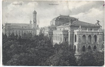 AK Augsburg Stadttheater mit Kirche 1909