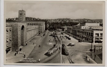AK Foto Stuttgart Hindenburgplatz mit Straßenbahn 1935