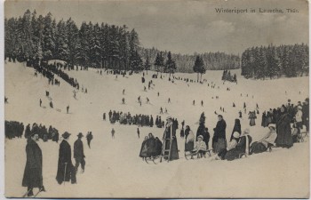 VERKAUFT !!!   AK Lauscha in Thüringen Wintersport viele Menschen Schlitten 1909 RAR