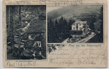 AK Gruss aus dem Schwarzwald Gertelbachfälle Hotel bei Bühlertal 1904