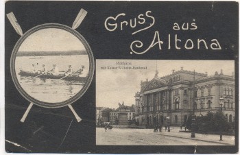 AK Gruss aus Altona Rathaus Ruderer Hamburg 1910