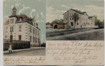 AK Lugau im Erzgebirge Bahnhof und Post 1904 RAR