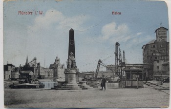 AK Münster in Westfalen Hafen mit Denkmal 1914