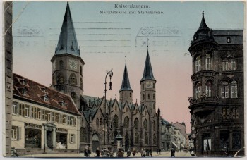 AK Kaiserlautern Marktstrasse mit Stiftskirche goldene Fenster 1911