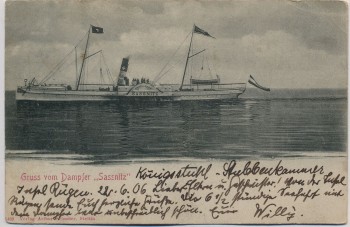 VERKAUFT !!!   AK Gruss vom Dampfer Sassnitz 1906 RAR