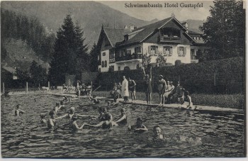 AK Marquartstein Hotel Gustapfel Schwimmbassin mit Menschen 1929