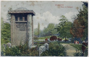 AK Wurzen Partie im Stadtpark mit Juel-Denkmal 1908