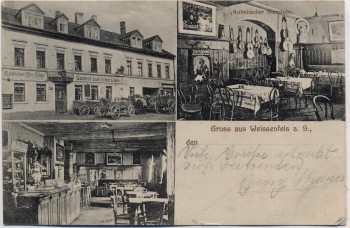 VERKAUFT !!!   AK Gruss aus Weissenfels Gasthof Roter Löwe mit Kulmbacher Bierstube 1912 RAR