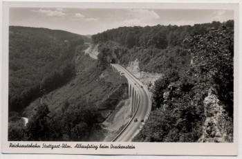 AK Foto Reichsautobahn Stuttgart-Ulm Albaufstieg beim Drackenstein 1940