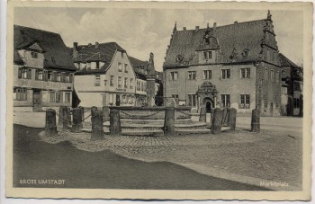 AK Groß-Umstadt Marktplatz Rathaus mit Fahne und Deutscher Hof 1935