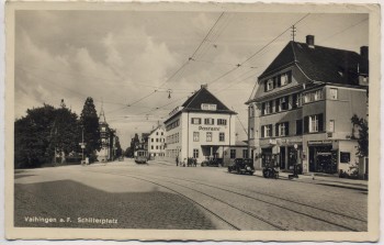 VERKAUFT !!!   AK Foto Vaihingen auf den Fildern Stuttgart Schillerplatz mit Postamt Straßenbahn 1940 RAR