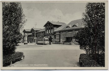 AK Recklinghausen Am Hauptbahnhof mit Strassenbahn 1935