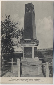 AK Hořiněves bei Hradec Králové Schlachtfeld bei Königgrätz 1866 Denkmal des k. u. k. Inf.-Reg. No. 40 Tschechien 1910