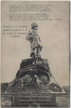 VERKAUFT !!!   AK Vysokov Wysokow bei Náchod Schlachtfeld bei Königgrätz 1866 Feldjäger-Denkmal Tschechien Sondermarke 1910