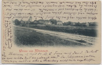 AK Gruss aus Mildstedt Ortsansicht mit Kirche 1904