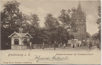 VERKAUFT !!!   AK Brandenburg an der Havel Rathenower Straße mit Rathenower Turm 1904