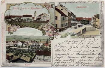 AK Litho Gruss aus Eichendorf Espat Marktplatz Pfarrhaus 1900