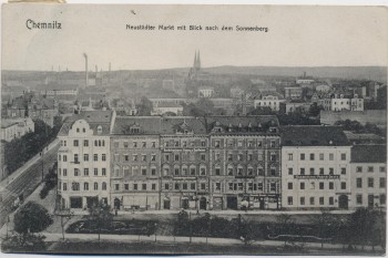 VERKAUFT !!!   AK Chemnitz Neustädter Markt mit Blick nach dem Sonnenberg 1908 RAR