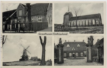 AK Mehrbild Groothusen Ostfriesland Geschäftshaus Mühle Kirche ... bei Krummhörn 1954